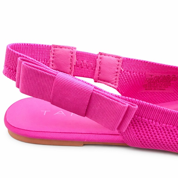 NEW TAHARI Singapore Pink Knit Slingback Flats w Decorative Side Bow Pointed Toe - Picture 4 of 10
